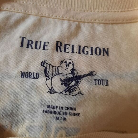 True Religion T-shirt Men's Medium Yellow Short Sleeve Crew Neck - Picture 4 of 4